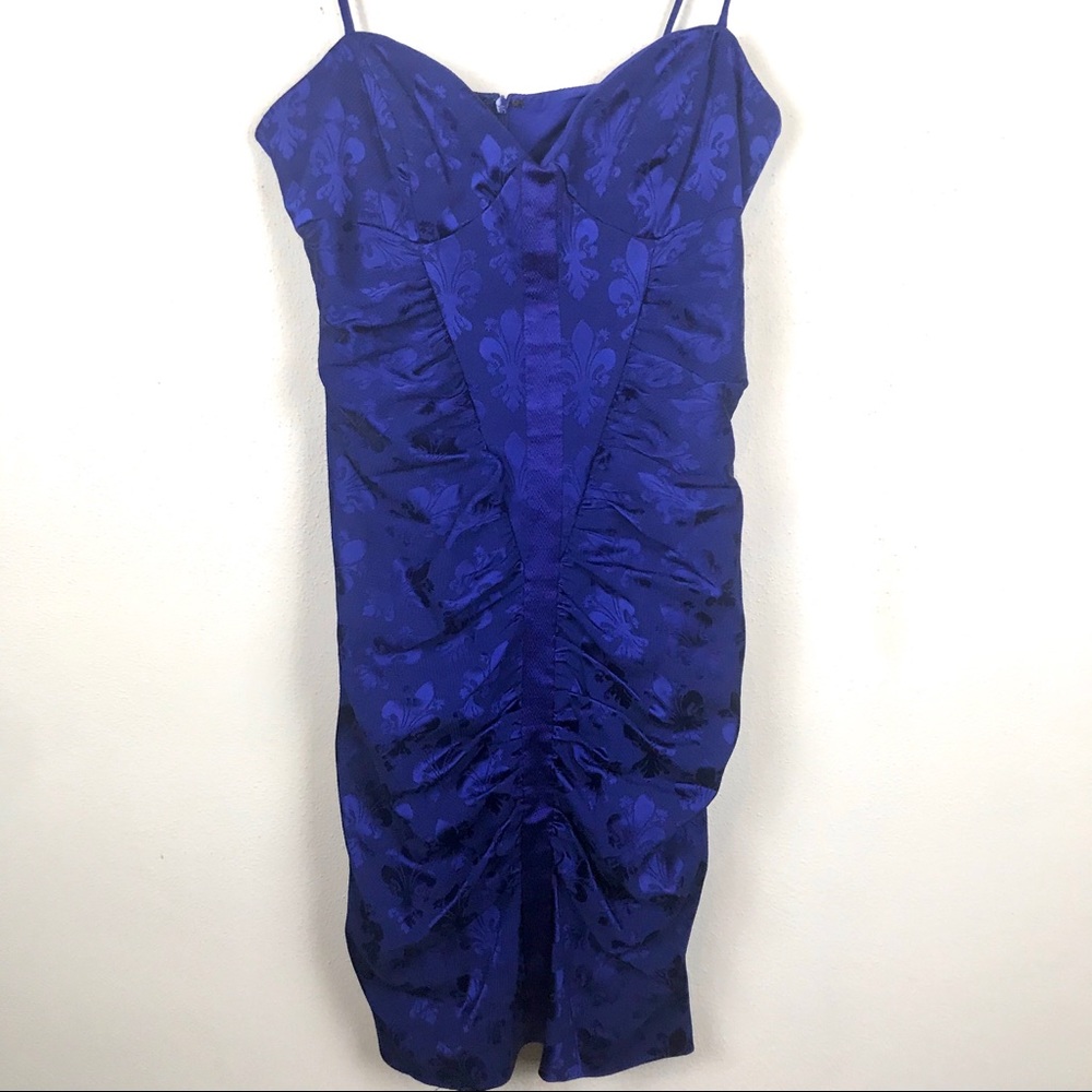 Nicole Miller Blue Ruched Cocktail Dress 10